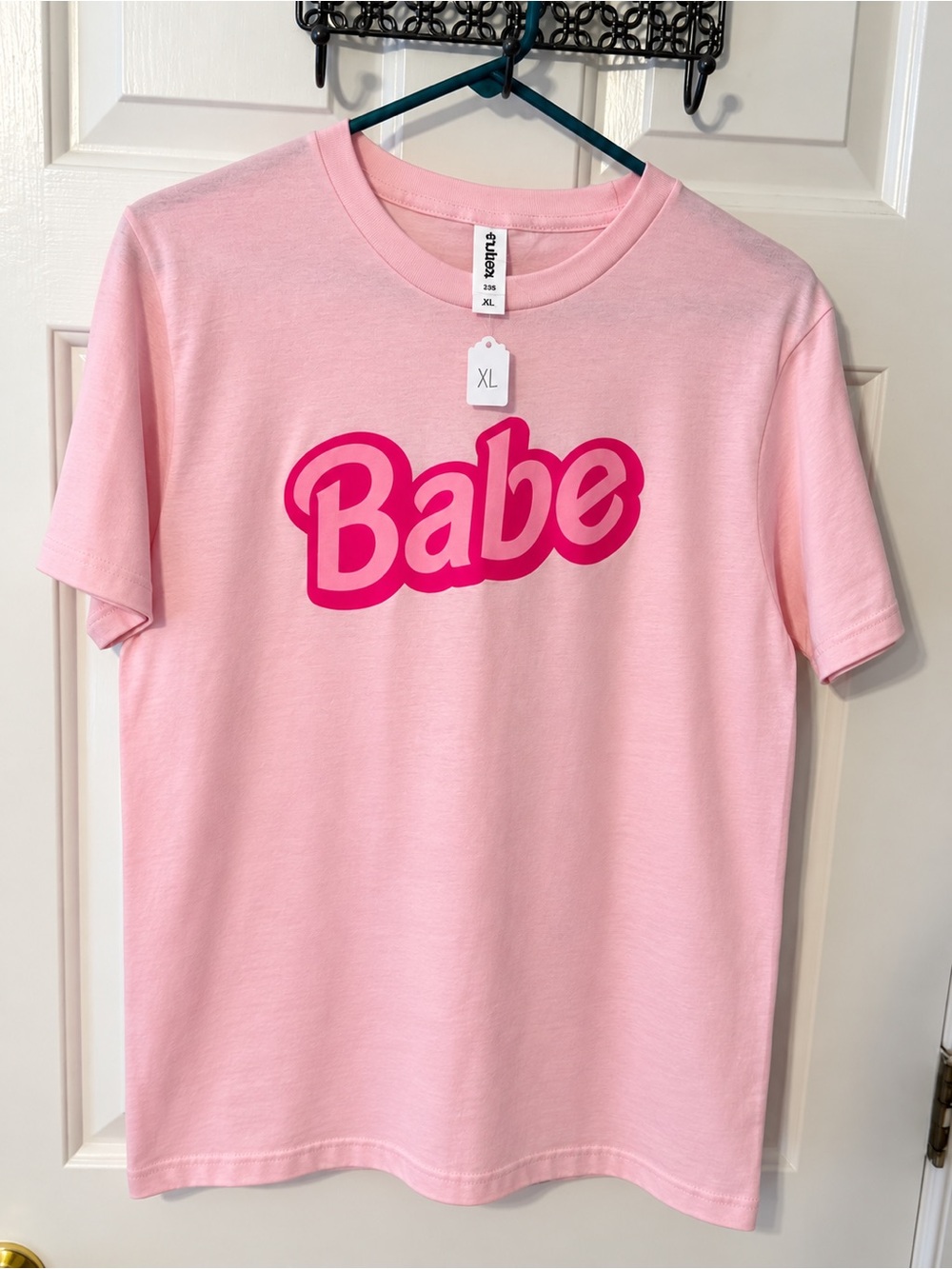 Tultex Light Pink Tee with Hot Pink "Babe" Graphic